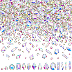 Mixed Shapes 580 шт 14 стили стеклянные кабошоны со стразами, плоская задняя и задняя, ясно AB, разнообразные, 6~11x3~6x1.5~2 мм