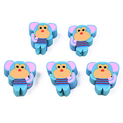 Светло-Голубой Бусины из полимерной глины , обезьяна, Небесно-голубой, 10~13x8~10x4~5 мм, отверстие : 1.8 мм