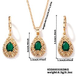 Зеленый Комплекты из латунных стеклянных подвесных серег и ожерелий с подвесками для женщин, золотые, зелёные, ожерелья: 15.75 дюйм (40 см)