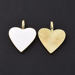White Brass Enamel Pendants, Long-Lasting Plated, Real 18K Gold Plated, Heart, White, 24x19x1.5mm, Hole: 6x3mm