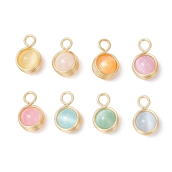 Золотой Круглые подвески из окрашенной натуральной селенитовой медной проволоки, разноцветные, золотые, 16x10x8.5 мм, отверстие : 3.4 мм