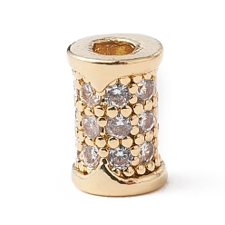 Настоящее золото 18K Экологически чистые латунные бусины из циркония с микропаве, долговечный, без свинца и без кадмия, колонка, реальный 18 k позолоченный, 6x4 мм, отверстие : 1.4 мм