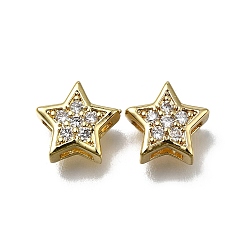 Настоящее золото 18K Подвески-слайды из прозрачного кубического циркония с микропаве из латуни, долговечный, стойки покрытие, без свинца и без кадмия, реальный 18 k позолоченный, 10x10x4.5 мм, отверстие : 2x4 мм