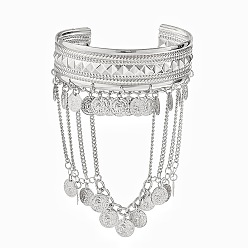 Платина Браслеты на плечо из сплава с кисточками, браслеты-манжеты для женщин, плоско-круглые, платина, внутренний диаметр: 3-1/8 дюйм (8 см), Кулон : 125 мм