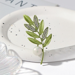 Желто-Зеленый Булавки с эмалью в виде листа, с ABS имитации жемчуга, броши из цинкового сплава со стразами для одежды-рюкзака, желто-зеленый, 67x31 мм