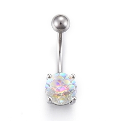 Klar ab Piercing-Schmuck, Messing Nabelring, Bauchringe, mit Acryl- und Edelstahlstange, klar ab, 23x8 mm, Stange: 15 Spurweite(1.5mm), Stangenlänge: 3/8"(10mm)