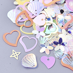 (52) Непрозрачная лаванда Аксессуары для орнаментов, пластиковые пайетки / блестки из пвх, смешанные формы с сердцем, разноцветные, 3~13x3~13x0.4~1.5 мм, отверстие : 0.9~1.4 мм