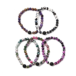 (52) Непрозрачная лаванда Эластичный браслет из натурального огненного агата и вулканического камня, украшения из драгоценных камней с эфирными маслами для женщин, разноцветные, внутренний диаметр: 2-1/4 дюйм (5.6 см)