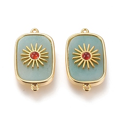 Амазонит Соединители звеньев натурального амазонита и сердолика, с долговечной позолоченной латунной фурнитурой из настоящего 18 k золота, прямоугольные, 28x16x6.2 мм, отверстие : 1.2 мм