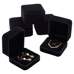 Black Velvet Jewelry Box, Flip Cover, Square, Black, 7.2x7.15x4.3cm