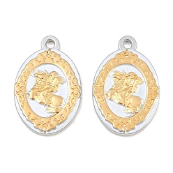 Real 18K Gold Plated Baking Paint 304 Stainless Steel Pendants, Oval with Horse Rider Charms, Ion Plating(IP), Real 18K Gold Plated, 29x19x2.5mm, Hole: 2.1mm