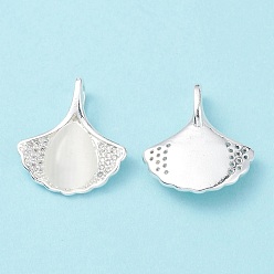 Серебро Реечное покрытие латунь паве кубический цирконий с подвесками кошачий глаз, без кадмия и без свинца, долговечный, лист гинкго с подвеской в виде капли, серебряный цвет гальваническим, 18x17x5 мм, отверстие : 2x4 мм