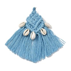 Светлый Стально-синий Подвески из полипропилена, с фурнитурой из сплава и подвесками из ракушек, ромб, светло-стальной синий, 130~135x42~44x9~10 мм, отверстие : 5 мм