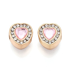 Light Gold Стойки покрытие сплава горный хрусталь европейских бусы, сердце, с акриловой, без свинца, без никеля и без кадмия, золотой свет, 13x12x10 мм, отверстие : 4.5 мм