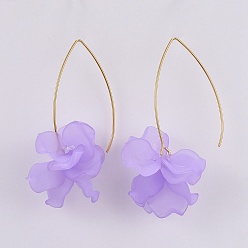 Medium Purple Petal Transparent Acrylic Dangle  Earrings, with 304 Stainless Steel Earring Hooks, Golden, Medium Purple, 58~61x30~32mm, Pin: 0.7mm