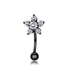 Звезда Хэллоуин 304 изогнутые кольца для бровей из нержавеющей стали с кубическим цирконием, хрящевые серьги, чёрные, звезда, 8 мм, штифты : 1.2 мм