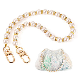 PeachPuff Round Plastic Imitation Pearl Beads Bag Extender Chains, with Brass Crystal Rhinestone Findings and Alloy Clasps, Bag Replacement Accessories, Golden, PeachPuff, 410mm