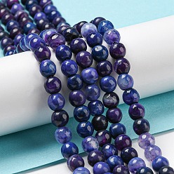 Blue Natural Agate Beads Strands, Dyed & Heated, Round, Faceted, Blue, 6mm, Hole: 1mm, about 62pcs/strand, 14.37~14.76 inch(36.5~37.5cm)