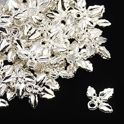 Silver Tibetan Style Alloy Charms, Mistletoe/Holly Leaf, Cadmium Free & Nickel Free & Lead Free, Silver, 14x12.5x2.5mm, Hole:2mm