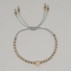 Звезда Граненые стеклянные % латунные бусины плетеные браслеты из бисера, ювелирные изделия из латуни с микро-паве из прозрачного кубического циркония для женщин, звезда, внутренний диаметр: 11 дюйм (28 см)