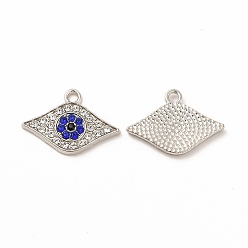 Platinum Alloy Rhinestone Charms, Eye, Platinum, 14.5x21x2mm, Hole: 2mm