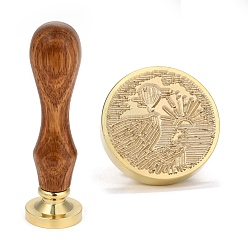 Others Brass Retro Wax Sealing Stamp, with Wooden Handle for Post Decoration DIY Card Making, Wave Pattern, 90x25.5mm