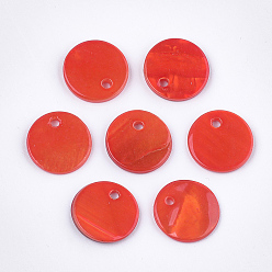 Orange Red Freshwater Shell Charms, Dyed, Flat Round, Orange Red, 12.5x2mm, Hole: 1.5mm