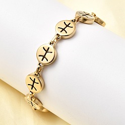 Рыбы 12 созвездия 304 браслеты из нержавеющей стали, ионное напыление (IP) для женщин, плоско-круглые, реальный 18 k позолоченный, Рыбы, 8-3/8 дюйм (21.4 см)