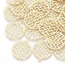 Real 18K Gold Plated Brass Filigree Pendants, Hollow, Real 18K Gold Plated, Flat Round, 22.5x20x0.4mm, Hole: 1.4mm