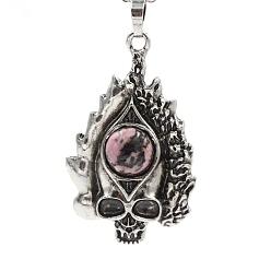 Родонит Естественно родонит большие кулоны, старинные латунные подвески с черепом серебристого цвета, 50x30x11 мм