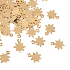 Real 18K Gold Plated SHEGRACE Brass Charms, Star Charms, Cadmium Free & Lead Free & Nickel Free, Long-Lasting Plated, Real 18K Gold Plated, 8x7x0.5mm, Hole: 0.8mm