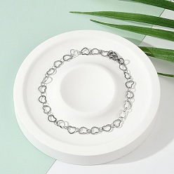 Нержавеющая Сталь Цвет Устойчивые к потускнению 304 браслеты-цепочки из нержавеющей стали, с карабин-лобстерами , сердце, цвет нержавеющей стали, 8-1/8 дюйм (20.5 см)