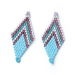 Светло-Голубой Японский бисер miyuki & toho ручной работы ссылки, Ткацкий станок, ромб, Небесно-голубой, 43~45x17.6~18.1x1.7~2 мм, отверстие : 1.2~1.5 мм