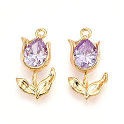 Фиолетовый Латунные микро проложить кубического циркония подвески, , долговечный, без никеля , реальный 18 k позолоченный, фиолетовые, 21x11x4.5 мм, отверстие : 1.5 мм
