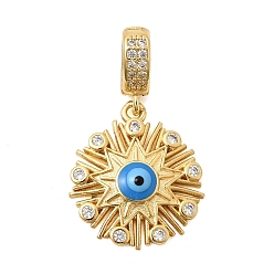 Настоящее золото 18K Латунные микропаве прозрачные подвески с фианитом, Подвески в виде звезды с синим оберегом от сглаза, украшенные эмалью., без кадмия и без свинца, долговечный, стойки покрытие, реальный 18 k позолоченный, 31 мм, отверстие : 6x3.5 мм