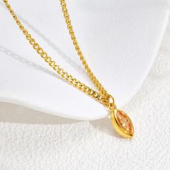 Сэнди Коричневый 304 Подвеска-колье из нержавеющей стали с инкрустацией кубическим цирконием в виде конского глаза для женщин, золотые, песчаный коричневый, 15.75 дюйм (40 см)