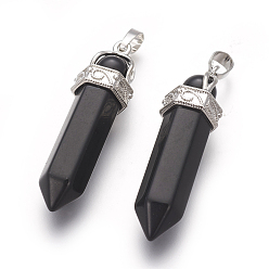 (946F)Морозный цвет внутри  Жонкиль / Непрозрачная зеленая подкладка Натуральный черный агат отметил кулоны, с латунной фурнитурой платинового цвета, пуля, окрашенные, 49~51x14~15x13 мм, отверстие : 5x8 мм