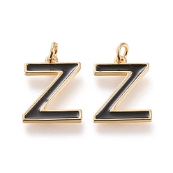 Letter Z Латунь эмаль подвески, с целью перехода в кольце, долговечный, реальный 18 k позолоченный, letter.z, чёрные, letter.z, г: 17.5x13.5x1.8 мм, прыжковые кольца: внутренний диаметр: 3 мм