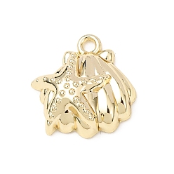 Shell Shape Латунные подвески, стойки покрытие, долговечный, без свинца и без кадмия, реальный 18 k позолоченный, формы раковины, 17x17x6 мм, отверстие : 2 мм