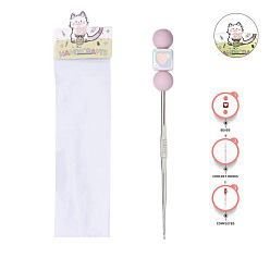 Сливовый Алюминиевые крючки для вязания с силиконовыми бусинами, платина, слива, 160x40x10 мм