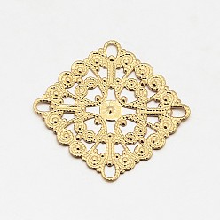Золотой Латунная филигранная фурнитура ромба, золотые, 35x0.8 мм, отверстие : 2.5 мм