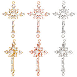 (52) Непрозрачная лаванда 6 шт. 3 цвета латунь паве прозрачный кубический цирконий соединительные подвески, перекрестные ссылки, разноцветные, 34x20x4 мм, отверстие : 1 мм, 2 шт / цвет