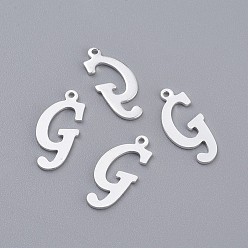 Letter G 201 подвески из нержавеющей стали, буквы, серебряный цвет гальваническим, letter.g, 18x8x1 мм, отверстие : 1 мм