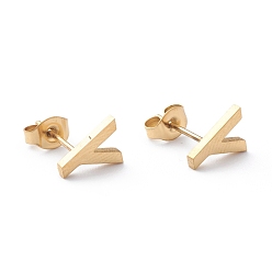 Letter L Ионное покрытие (ip) 304 серьги-гвоздики из нержавеющей стали, с уха орехов, ручная полировка, греческий алфавит, letter.l, 9x7x1 мм, штифты : 0.7 мм