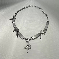 Platinum Punk Alloy Spike Star Pendant Choker Necklaces for Women, Platinum, 15.75 inch(40cm)