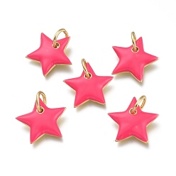 Cerise Messing Anhänger & Charms, mit Emaille und Biegeringen, Stern, echt 18 k vergoldet, cerise, 15x16x3 mm, Bohrung: 5 mm