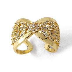 Золотой Открытые манжеты из латуни Infinity с микро-паве и прозрачным цирконием для женщин, золотые, 13~14 мм, внутренний диаметр: регулируемый