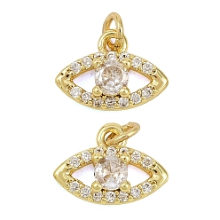 Eye Латунные микропаве прозрачные кубические циркониевые подвески, реальный 18 k позолоченный, глаз, 8.5x11.5x3 мм, отверстие : 2.5 мм