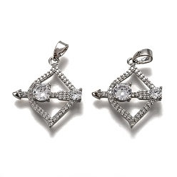 Стрелец Латунные прозрачные кубические циркониевые подвески в виде созвездий, долговечный, Реальная платина, прозрачные, Реальная платина, 21x19x4.5 мм, отверстие : 4.5 мм
