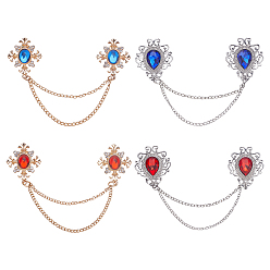 Платиновый & Золотой 4 шт. 4 стили броши-булавки для воротника из цинкового сплава со стразами, булавка для воротника рубашки с кисточкой, со стеклом, платиной и золотом, 105 мм, 1 шт / стиль